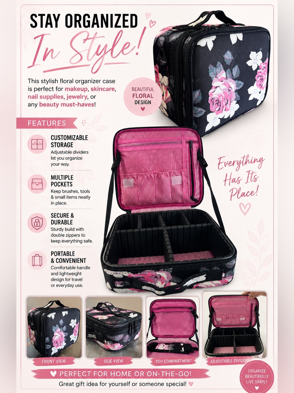 LIKE NEW—Relavel Floral Multiple Use Travel Storage Organizer Case